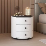 Modern Multifunkcionális Éjjeliszekrény 15W Vezeték Nélküli Töltéssel, 3 Színű LED Világítással és 3 Tárolófiókkal – FEHÉR