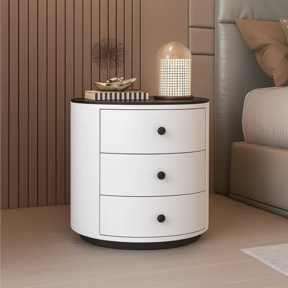 Modern Multifunkcionális Éjjeliszekrény 15W Vezeték Nélküli Töltéssel, 3 Színű LED Világítással és 3 Tárolófiókkal – FEHÉR