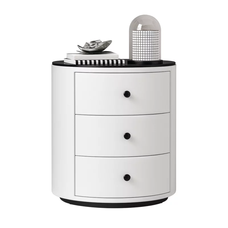 Noptieră Modernă Multifuncțională cu Încărcare Wireless 15W, Iluminare LED în 3 Culori și 3 Sertare de Depozitare-WHITE