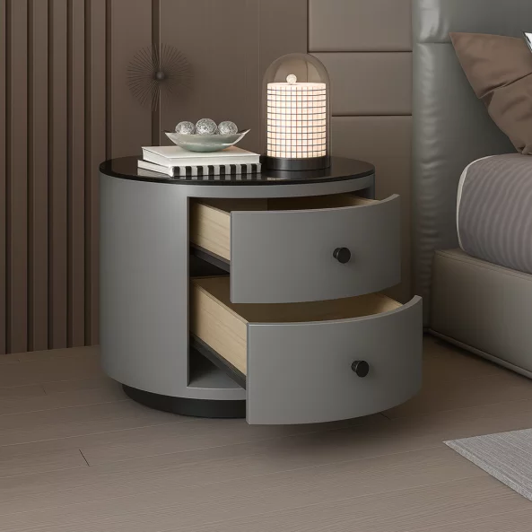 Noptieră Modernă Multifuncțională cu Încărcare Wireless, Iluminare LED și Sistem de Securitate cu Amprentă-LIGHTGRAY