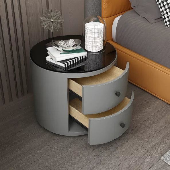 Noptieră Modernă Multifuncțională cu Încărcare Wireless, Iluminare LED și Sistem de Securitate cu Amprentă-LIGHTGRAY