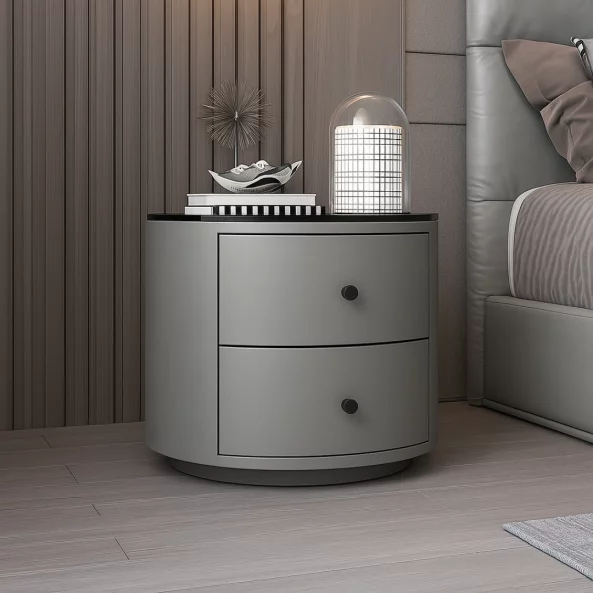 Noptieră Modernă Multifuncțională cu Încărcare Wireless, Iluminare LED și Sistem de Securitate cu Amprentă-LIGHTGRAY