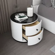 Модерно Многофункционално Нощно Шкафче с Безжично Зареждане, LED Осветление и Система за Сигурност с Пръстов Отпечатък – БЯЛ