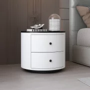 Модерно Многофункционално Нощно Шкафче с Безжично Зареждане, LED Осветление и Система за Сигурност с Пръстов Отпечатък – БЯЛ