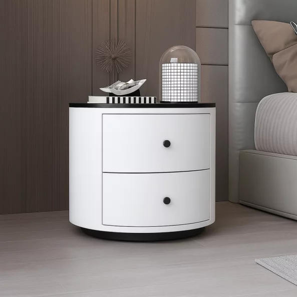 Модерно Многофункционално Нощно Шкафче с Безжично Зареждане, LED Осветление и Система за Сигурност с Пръстов Отпечатък – БЯЛ