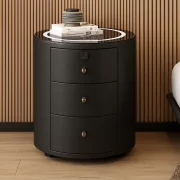 Модерно мултифункционално нощно шкафче с безжично зареждане, RGB LED и заключване с пръстов отпечатък – ЧЕРНО