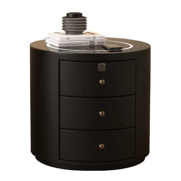 Модерно мултифункционално нощно шкафче с безжично зареждане, RGB LED и заключване с пръстов отпечатък – ЧЕРНО