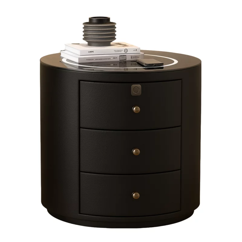 Noptieră Modernă Multifuncțională cu Încărcare Wireless, LED RGB și Securizare cu Amprentă-BLACK