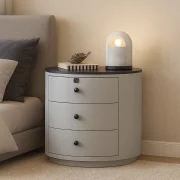 Модерно мултифункционално нощно шкафче с безжично зареждане, RGB LED и заключване с пръстов отпечатък – СВЕТЛОСИВО