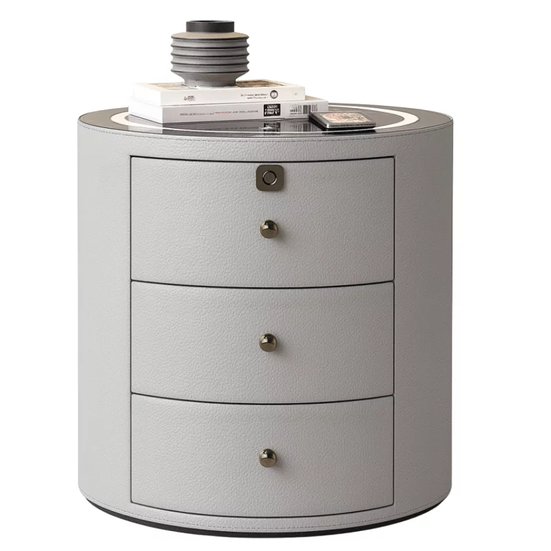 Noptieră Modernă Multifuncțională cu Încărcare Wireless, LED RGB și Securizare cu Amprentă-LIGHTGRAY