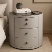 Модерно мултифункционално нощно шкафче с безжично зареждане, RGB LED и заключване с пръстов отпечатък – СВЕТЛОСИВО