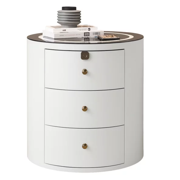 Модерно мултифункционално нощно шкафче с безжично зареждане, RGB LED и заключване с пръстов отпечатък – БЯЛО