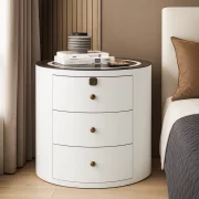 Модерно мултифункционално нощно шкафче с безжично зареждане, RGB LED и заключване с пръстов отпечатък – БЯЛО