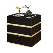 Интелигентно нощно шкафче с умни функции и елегантен дизайн – LED осветление, 3 чекмеджета, безжично зареждане 15W, кодово заключване – ЧЕРНО