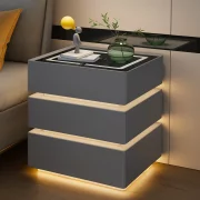 Modern éjjeliszekrény 15W vezeték nélküli töltéssel, 3 színű LED-világítással és 3 tárolófiókkal – SÖTÉTSZÜRKE