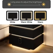 Интелигентно нощно шкафче с умни функции и елегантен дизайн – LED осветление, 3 чекмеджета, безжично зареждане 15W, кодово заключване – ЧЕРНО