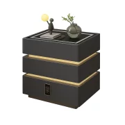 Интелигентно нощно шкафче с умни функции и елегантен дизайн – LED осветление, 3 чекмеджета, безжично зареждане 15W, кодов ключ – ТЪМНО СИВО