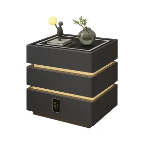 Интелигентно нощно шкафче с умни функции и елегантен дизайн – LED осветление, 3 чекмеджета, безжично зареждане 15W, кодов ключ – ТЪМНО СИВО
