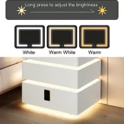 Интелигентно нощно шкафче с умни функции и елегантен дизайн – LED осветление, 3 чекмеджета, безжично зареждане 15W, кодово заключване – БЯЛО