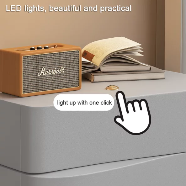 Интелигентно нощно шкафче с LED осветление и 2 чекмеджета - ТЪМНО СИВО