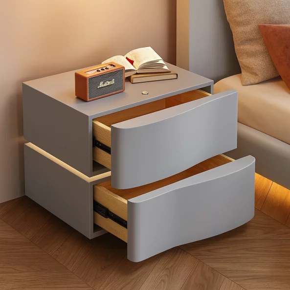 Интелигентно нощно шкафче с LED осветление и 2 чекмеджета - ТЪМНО СИВО