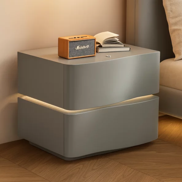 Интелигентно нощно шкафче с LED осветление и 2 чекмеджета - ТЪМНО СИВО