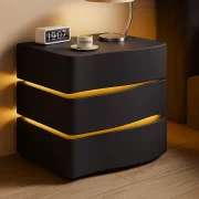 Интелигентно нощно шкафче с LED осветление и 3 чекмеджета - ЧЕРНО