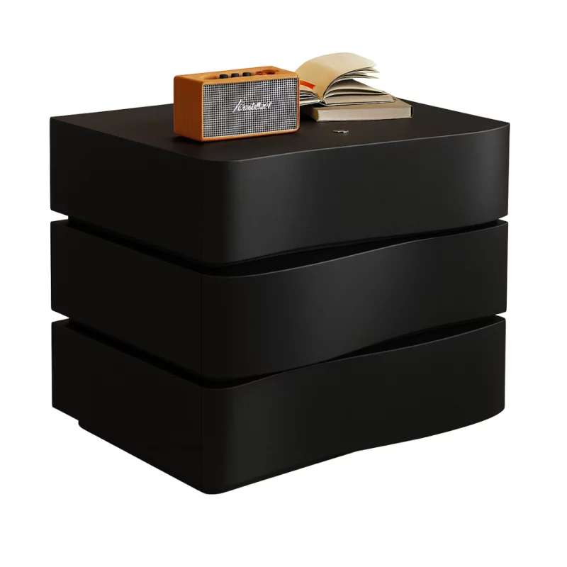 Noptiera Inteligenta cu Iluminare LED si 3 Sertare-BLACK