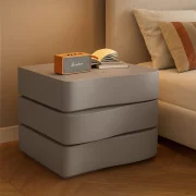 Интелигентно нощно шкафче с LED осветление и 3 чекмеджета – ТЪМНОСИВО