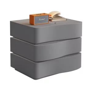 Интелигентно нощно шкафче с LED осветление и 3 чекмеджета – ТЪМНОСИВО