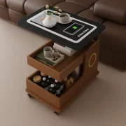 Модерна странична масичка с безжично зареждане, Bluetooth високоговорител и въртящ се плот – ОРЕХ