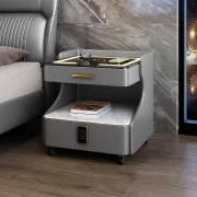 Многофункционална интелигентна нощно шкафче – с безжично зареждане, LED осветление и Bluetooth високоговорител – ТЪМНОСИВО