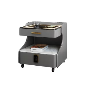 Многофункционална интелигентна нощно шкафче – с безжично зареждане, LED осветление и Bluetooth високоговорител – ТЪМНОСИВО