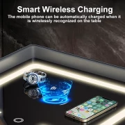 Многофункционална интелигентна нощно шкафче – с безжично зареждане, LED осветление и Bluetooth високоговорител – ТЪМНОСИВО