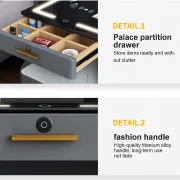 Многофункционална интелигентна нощно шкафче – с безжично зареждане, LED осветление и Bluetooth високоговорител – ТЪМНОСИВО