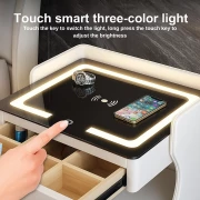 Многофункционална интелигентна нощна масичка – с безжично зареждане, LED осветление и Bluetooth високоговорител – БЯЛА