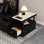 Интелигентно многофункционално нощно шкафче с безжично зареждане, Bluetooth колонка и чекмедже за съхранение – ЧЕРНО