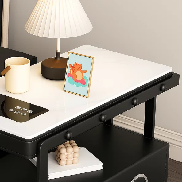 Интелигентно многофункционално нощно шкафче с безжично зареждане, Bluetooth колонка и чекмедже за съхранение – ЧЕРНО