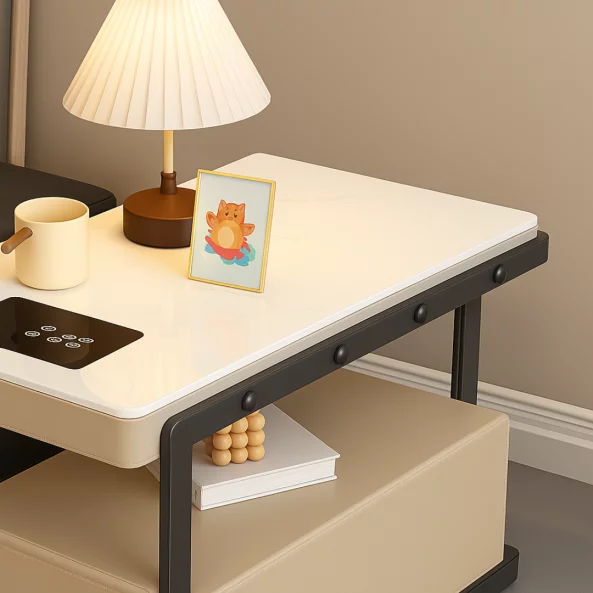 Интелигентно многофункционално нощно шкафче с безжично зареждане, Bluetooth колонка и чекмедже за съхранение – КАКИ