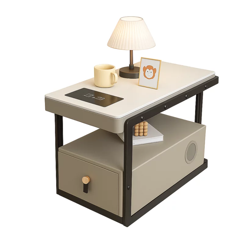 Noptieră multifuncțională inteligentă cu încărcare wireless, boxă Bluetooth și sertar de depozitare-KHAKI
