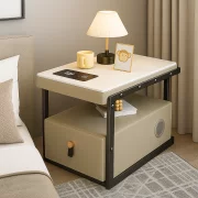 Интелигентно многофункционално нощно шкафче с безжично зареждане, Bluetooth колонка и чекмедже за съхранение – КАКИ