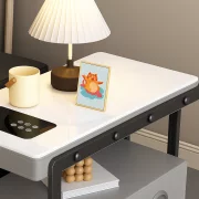 Интелигентно многофункционално нощно шкафче с безжично зареждане, Bluetooth колонка и чекмедже за съхранение – СВЕТЛОСИВО