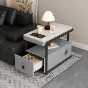 Интелигентно многофункционално нощно шкафче с безжично зареждане, Bluetooth колонка и чекмедже за съхранение – СВЕТЛОСИВО