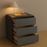 Скрин от MDF и PU кожа – 3 чекмеджета, 55x40x61 см - Тъмносив