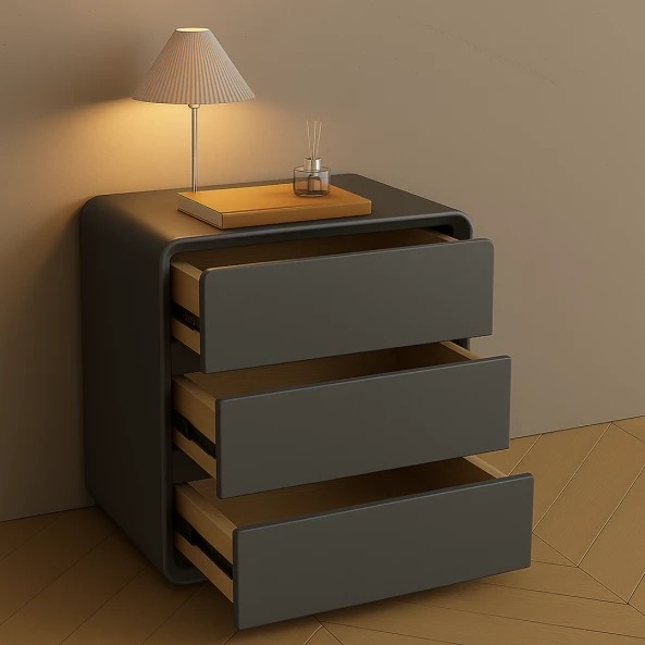 Скрин от MDF и PU кожа – 3 чекмеджета, 55x40x61 см - Тъмносив