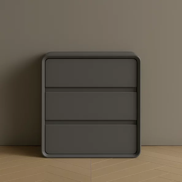 Скрин от MDF и PU кожа – 3 чекмеджета, 55x40x61 см - Тъмносив