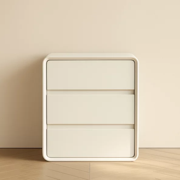 Бял скрин от MDF и PU кожа – с 3 чекмеджета, 55x40x61 см