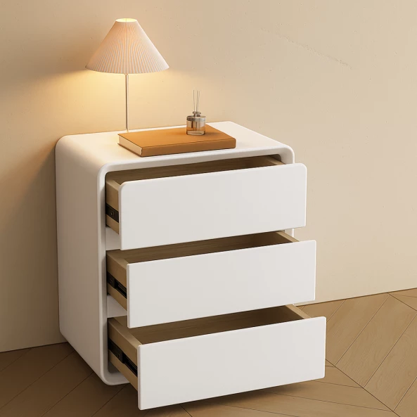 Бял скрин от MDF и PU кожа – с 3 чекмеджета, 55x40x61 см