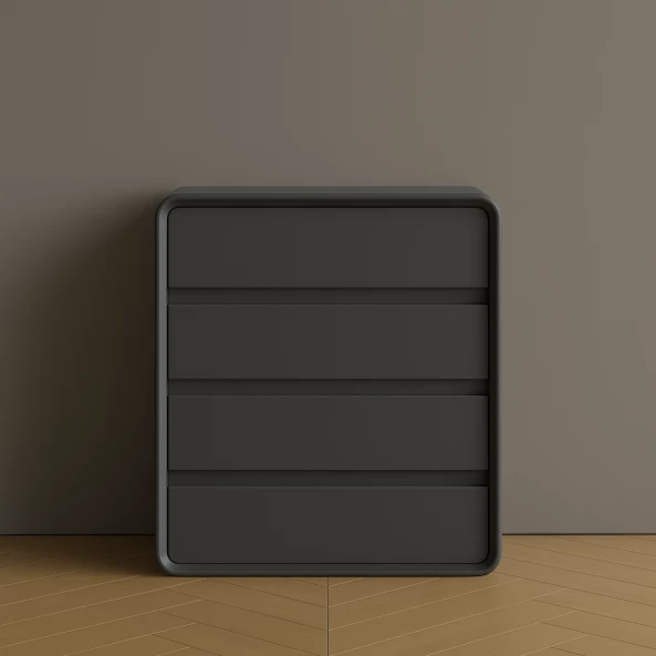 Скрин от MDF и PU кожа – 4 чекмеджета, 55x40x81 см - Тъмносив