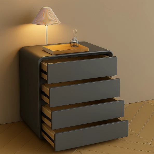 Скрин от MDF и PU кожа – 4 чекмеджета, 55x40x81 см - Тъмносив